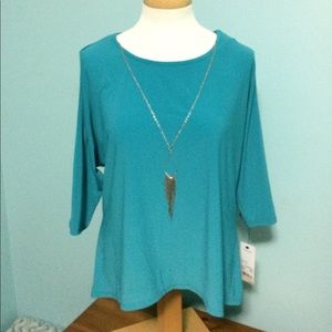 NWT* Notations 3XL Blue Necklace Cold Shoulder